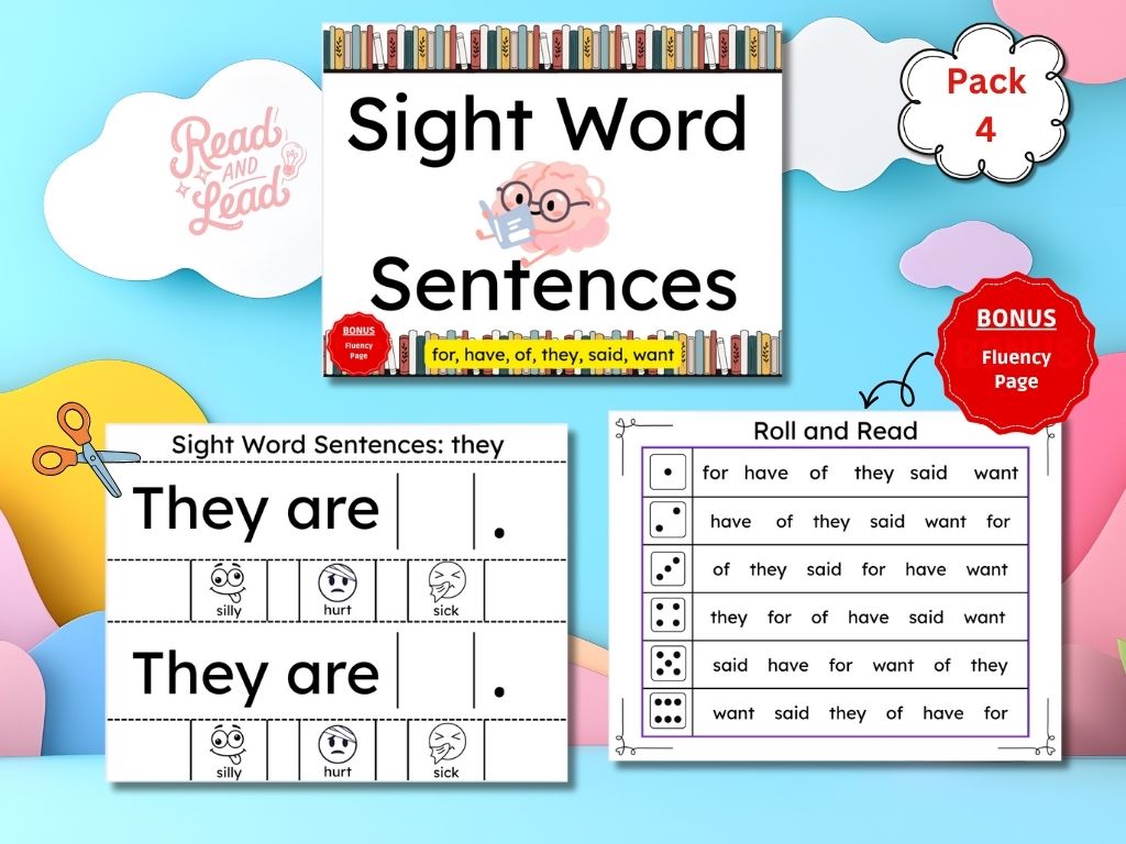 Pack 4: Sight Word Sentence Builder (for, have, of, they, said, want)