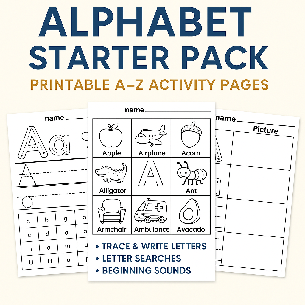 Alphabet Starter Pack – Printable A to Z Activity Pages