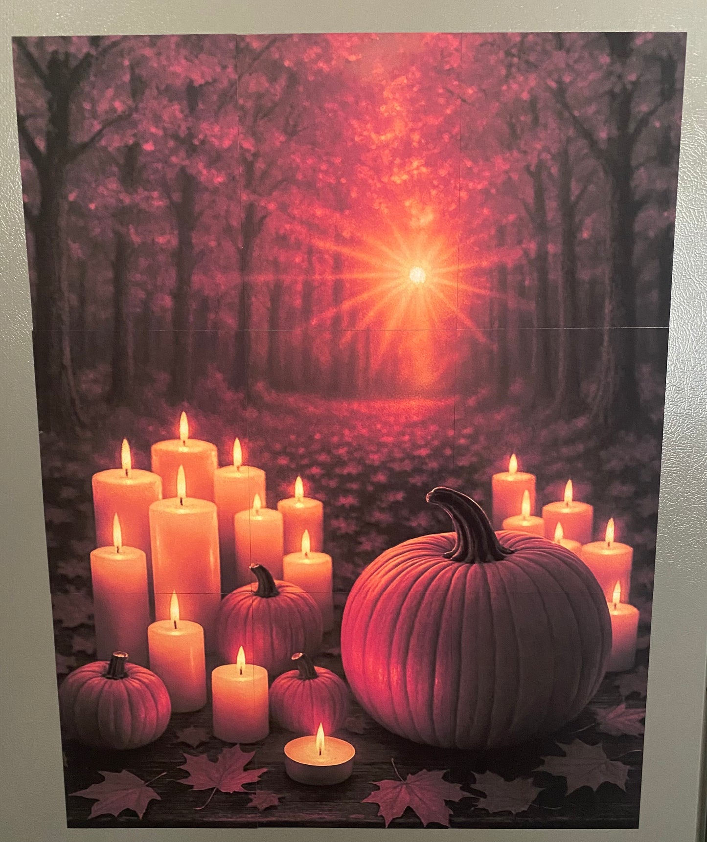 Fall Pumpkin Candle Magnet Puzzle – Cozy Autumn Fridge Décor (9-Piece Set)