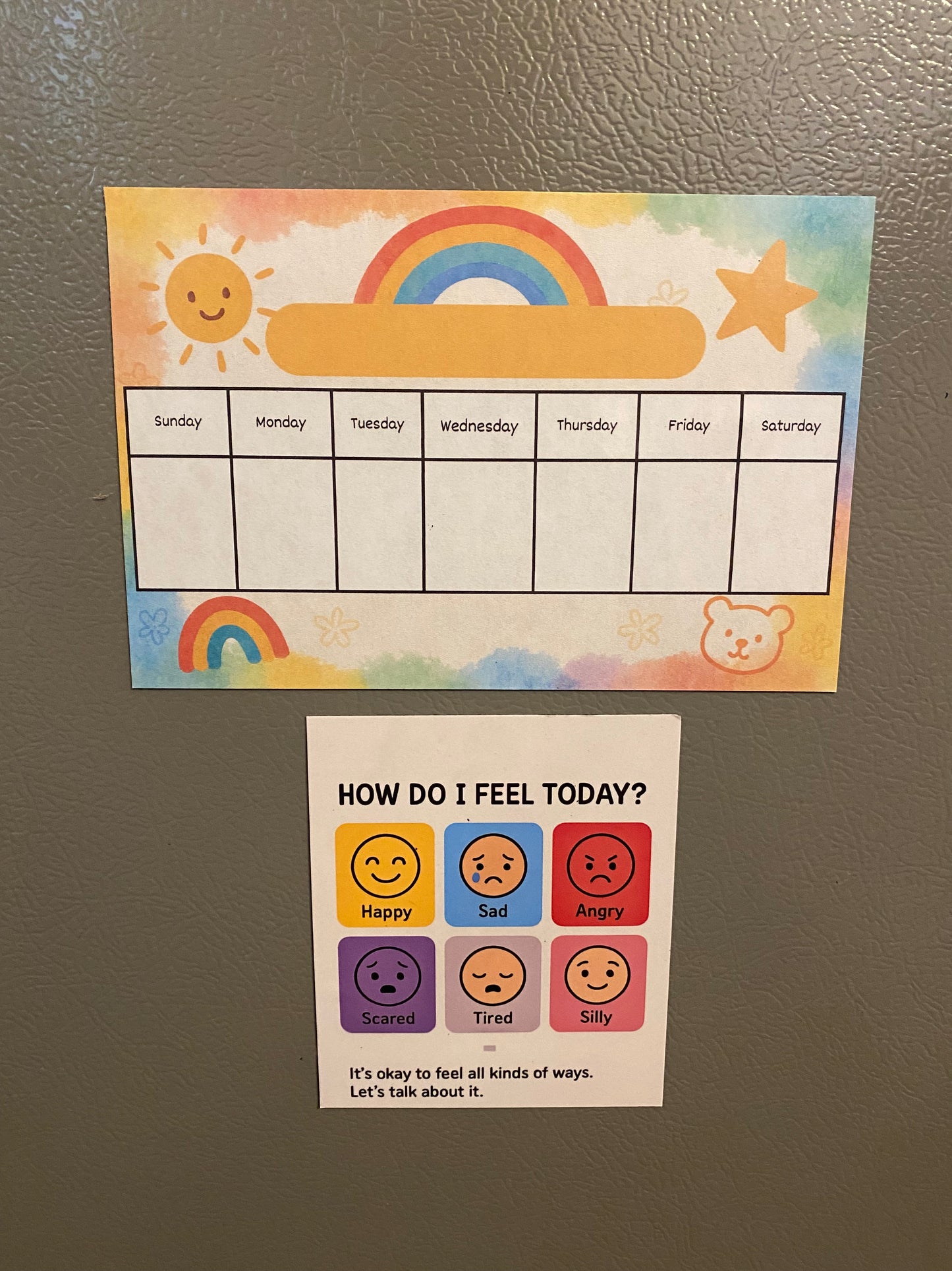 Daily Visual Routine Magnet + Feelings Check-In Chart – Rainbow Theme | Dry Erase Fridge Tools for Toddlers & Preschoolers