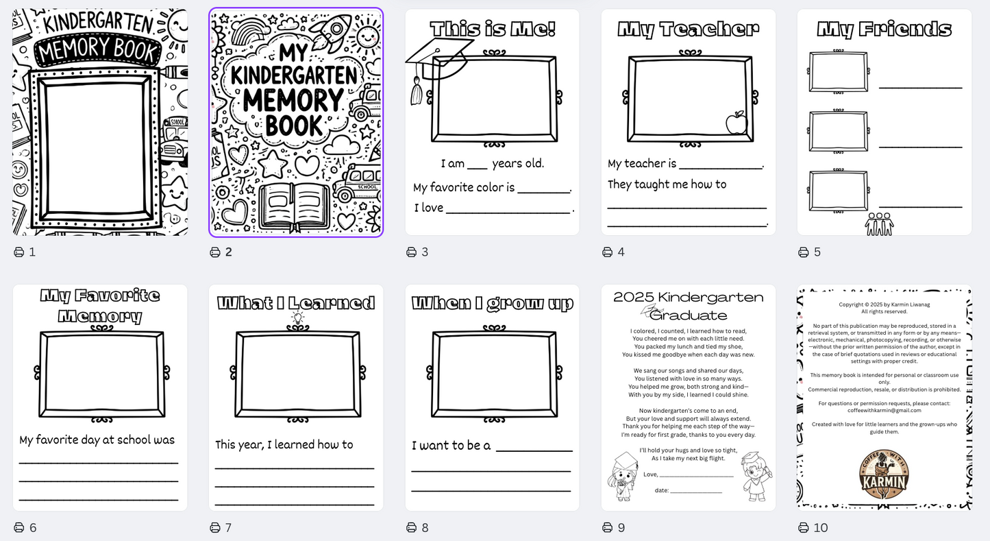 Kindergarten Memory Book – Printable End-of-Year Keepsake