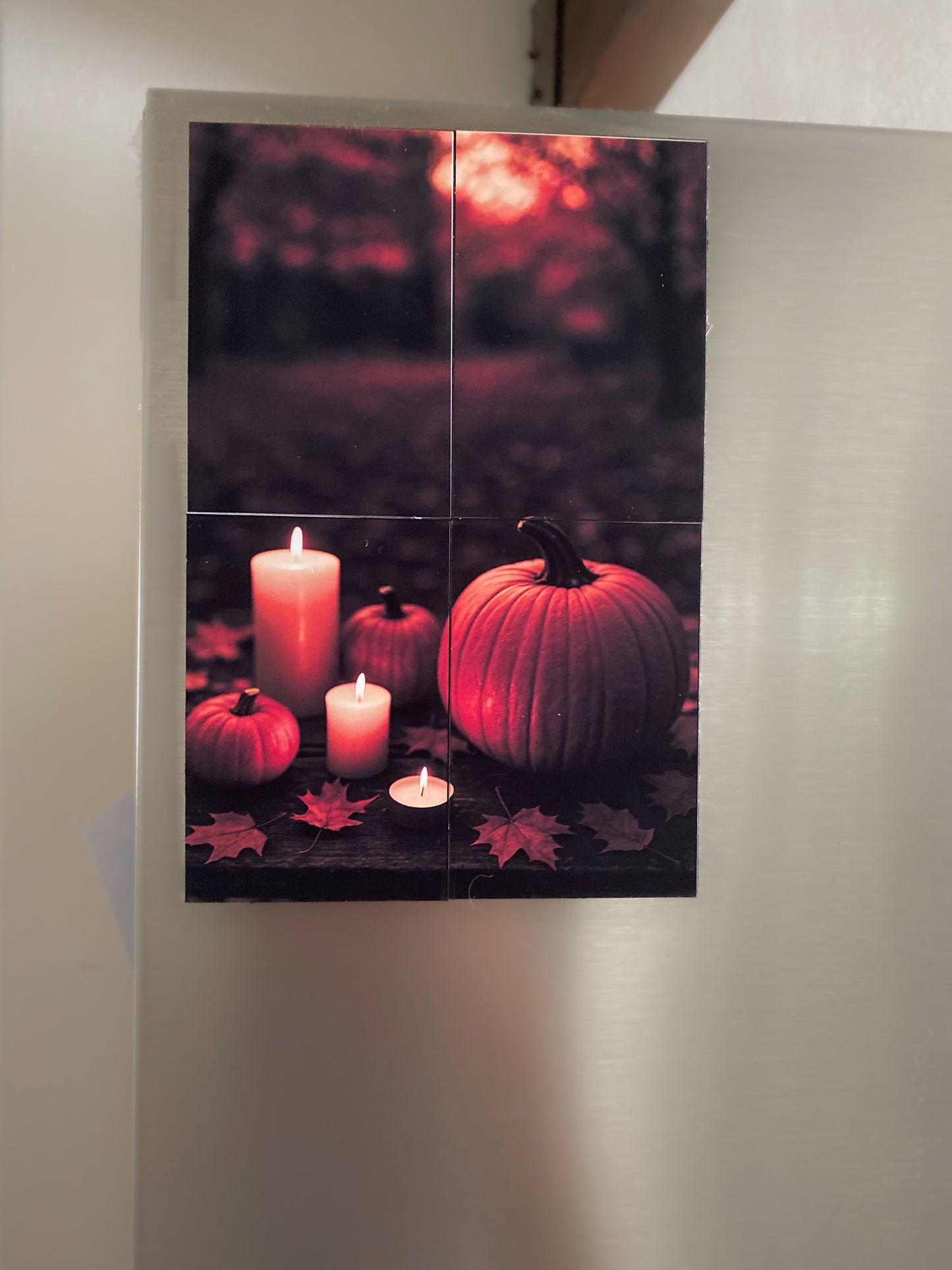 Autumn Pumpkin & Candle Magnet Puzzle – Cozy Fall 4-Piece Set