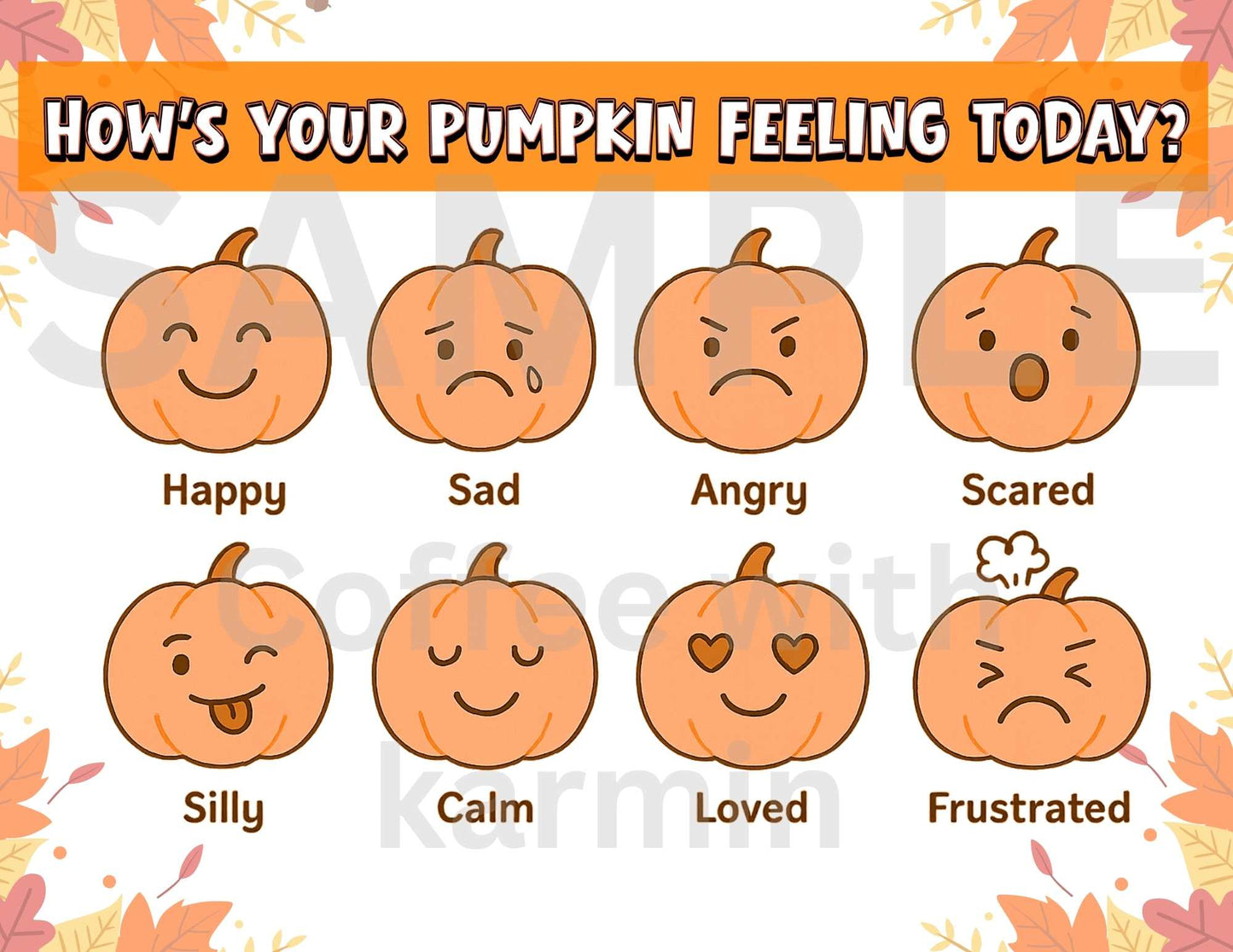 Pumpkin Feelings Chart – Cute Printable Emotions Poster for Kids | Halloween Emotional Check-In Tool