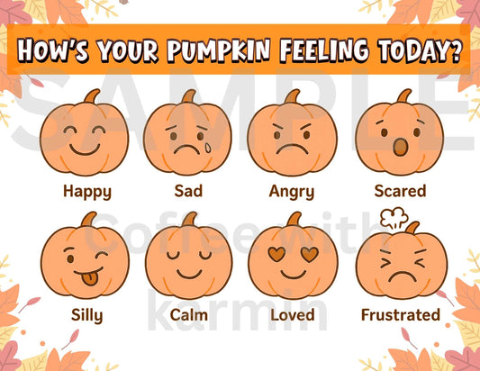Pumpkin Feelings Chart – Cute Printable Emotions Poster for Kids | Halloween Emotional Check-In Tool