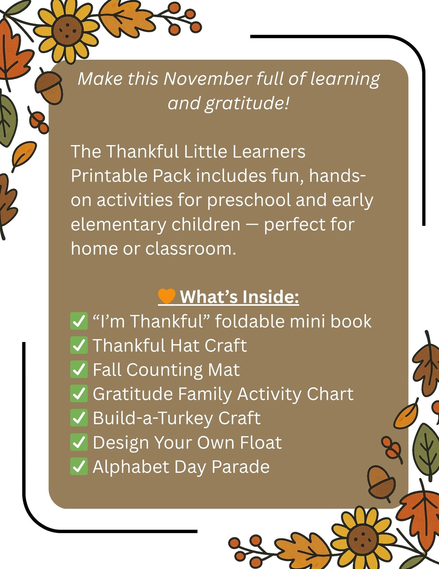 November Printable Pack | Thankful Little Learners Edition