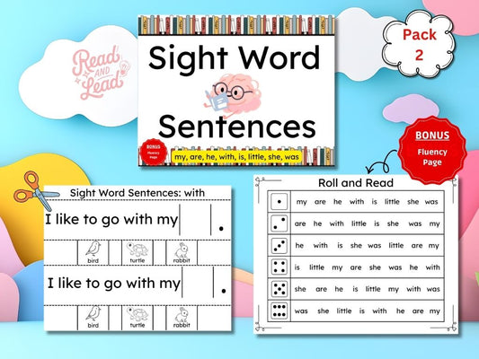 Pack 2: Sight Word Sentence Builder (my, are, he, with, is, little, she, was)
