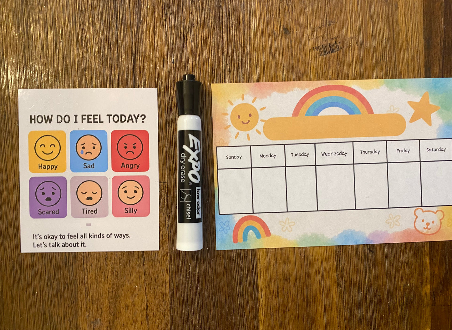 Daily Visual Routine Magnet + Feelings Check-In Chart – Rainbow Theme | Dry Erase Fridge Tools for Toddlers & Preschoolers