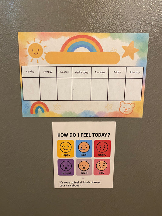 Daily Visual Routine Magnet + Feelings Check-In Chart – Rainbow Theme | Dry Erase Fridge Tools for Toddlers & Preschoolers