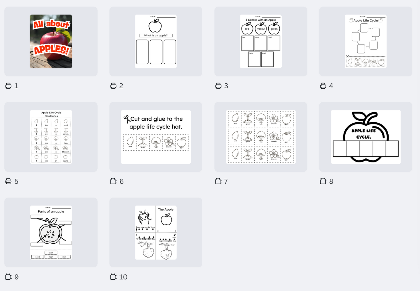 Apple Theme Kindergarten Printable