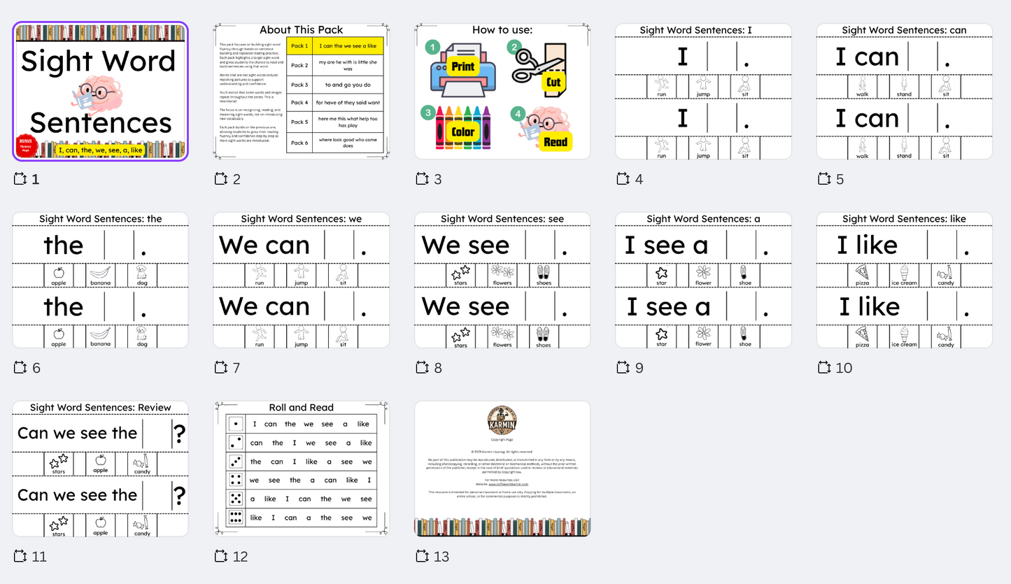 Sight Word Sentence Builder BUNDLE (Packs 1–6) | Hands-On Reading Fluency Practice