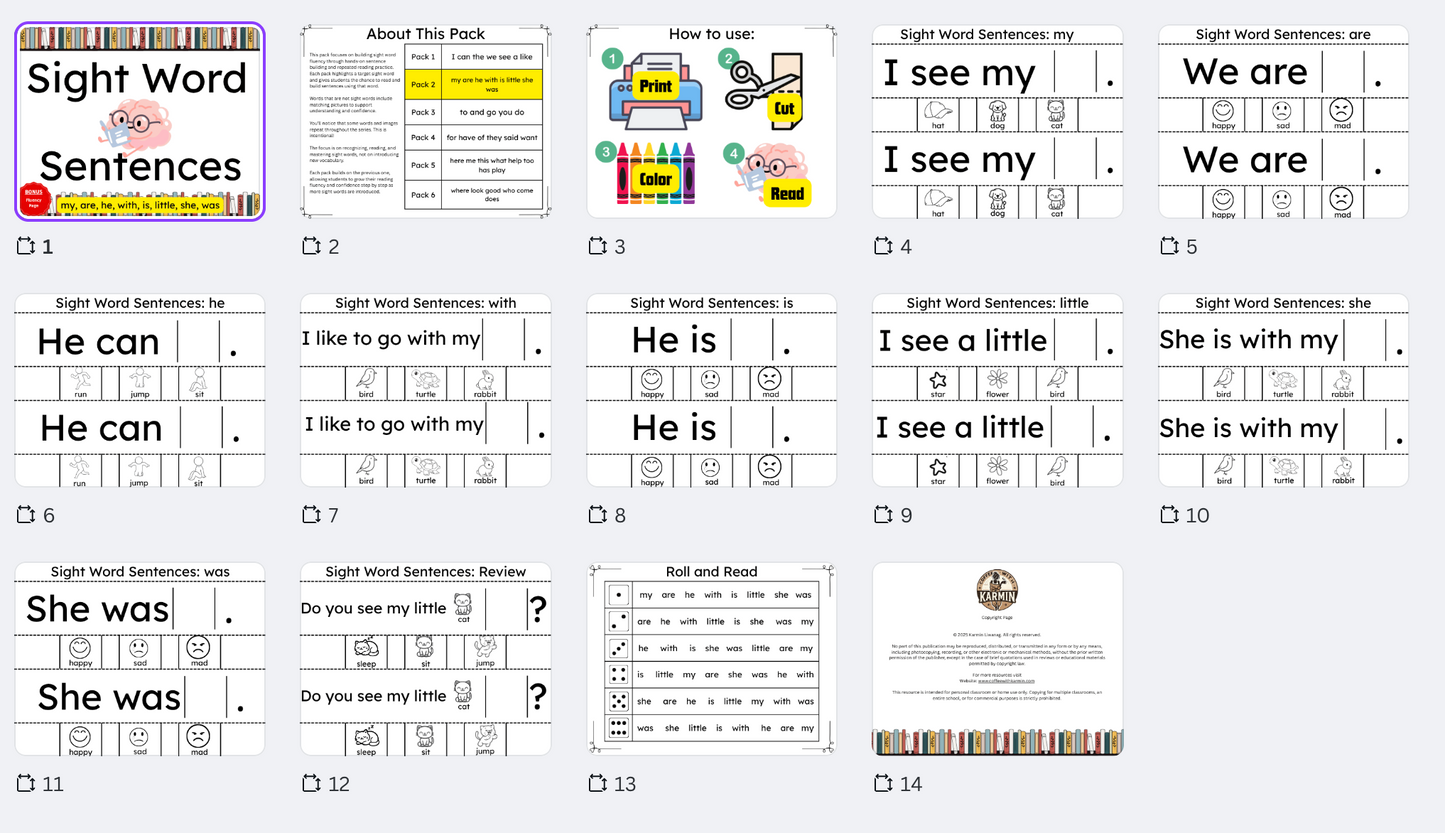 Sight Word Sentence Builder BUNDLE (Packs 1–6) | Hands-On Reading Fluency Practice