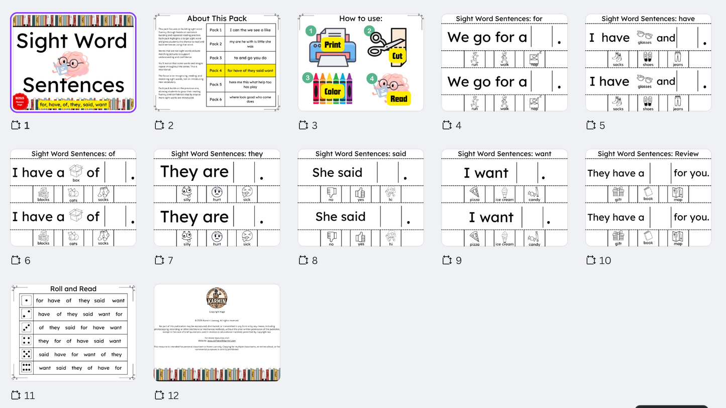 Sight Word Sentence Builder BUNDLE (Packs 1–6) | Hands-On Reading Fluency Practice