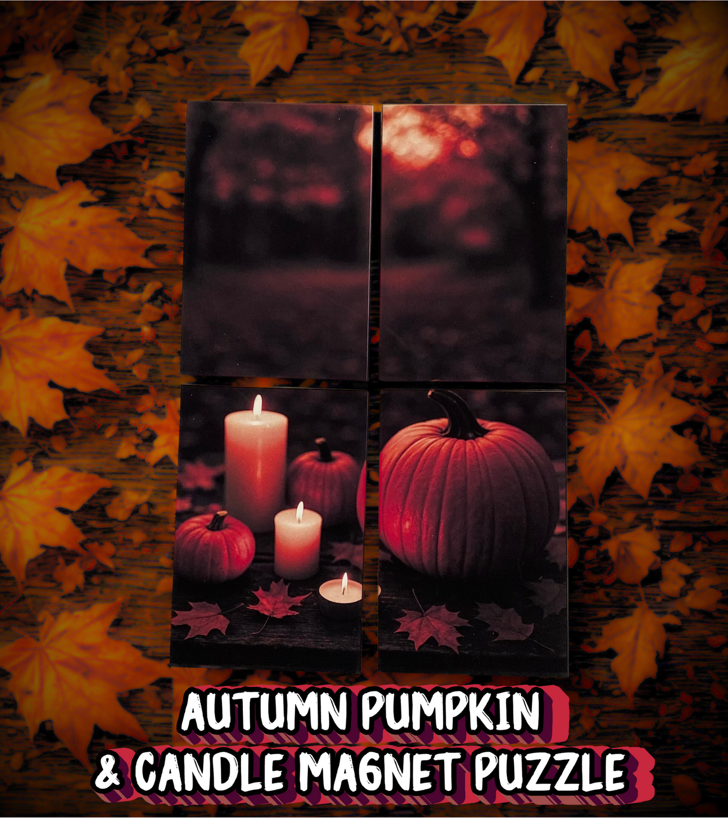Autumn Pumpkin & Candle Magnet Puzzle – Cozy Fall 4-Piece Set
